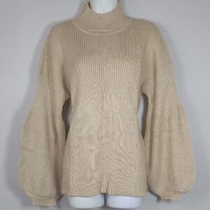 Khaki Cowl Neck Sweater with Ribbed Texture